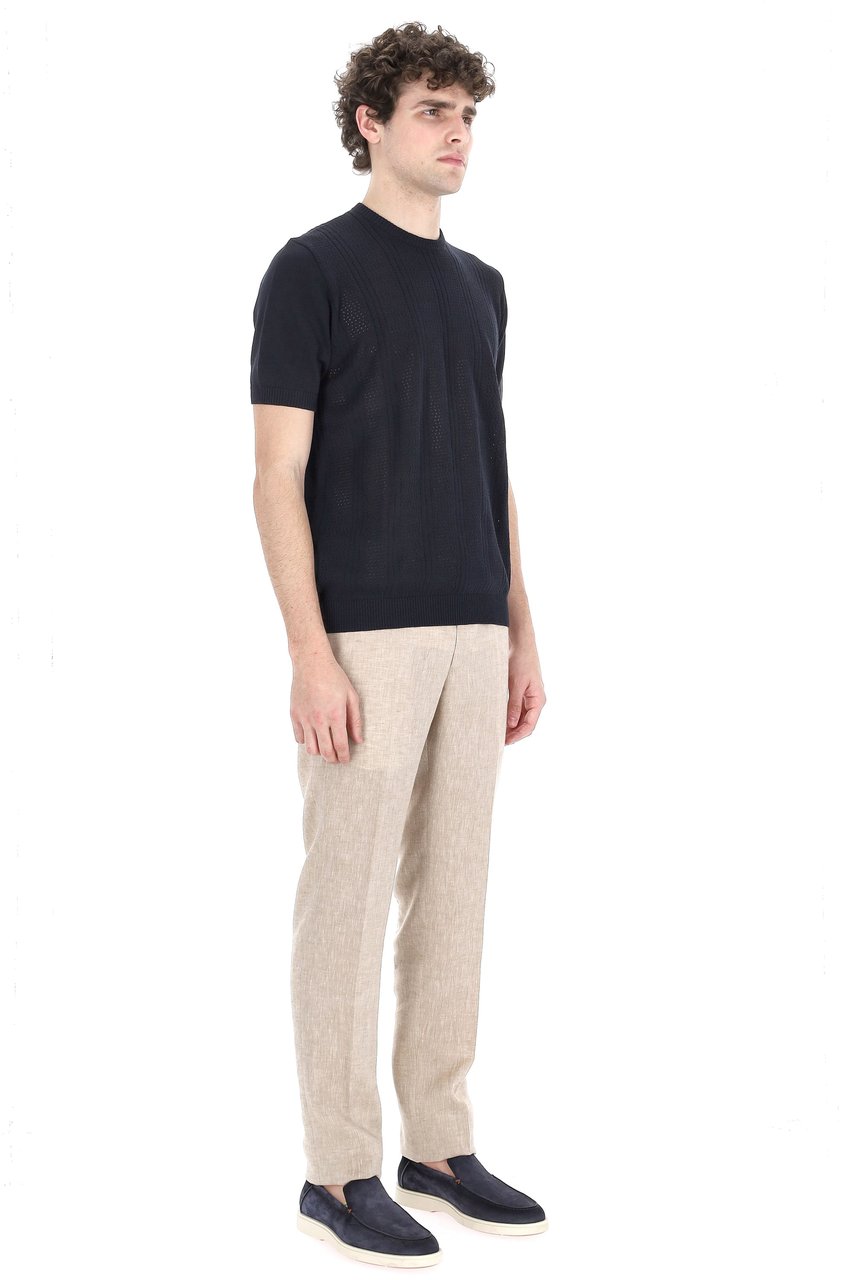 Drumohr Textured Knit Cotton T-Shirt with Ribbed Trims Zwart