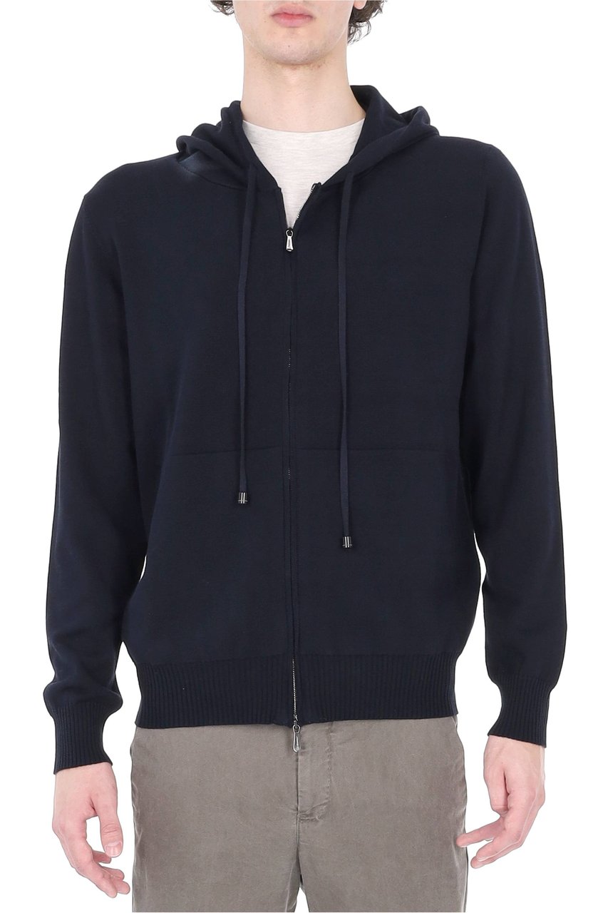 Drumohr Blue Full-Zip Cotton Sweater Zwart