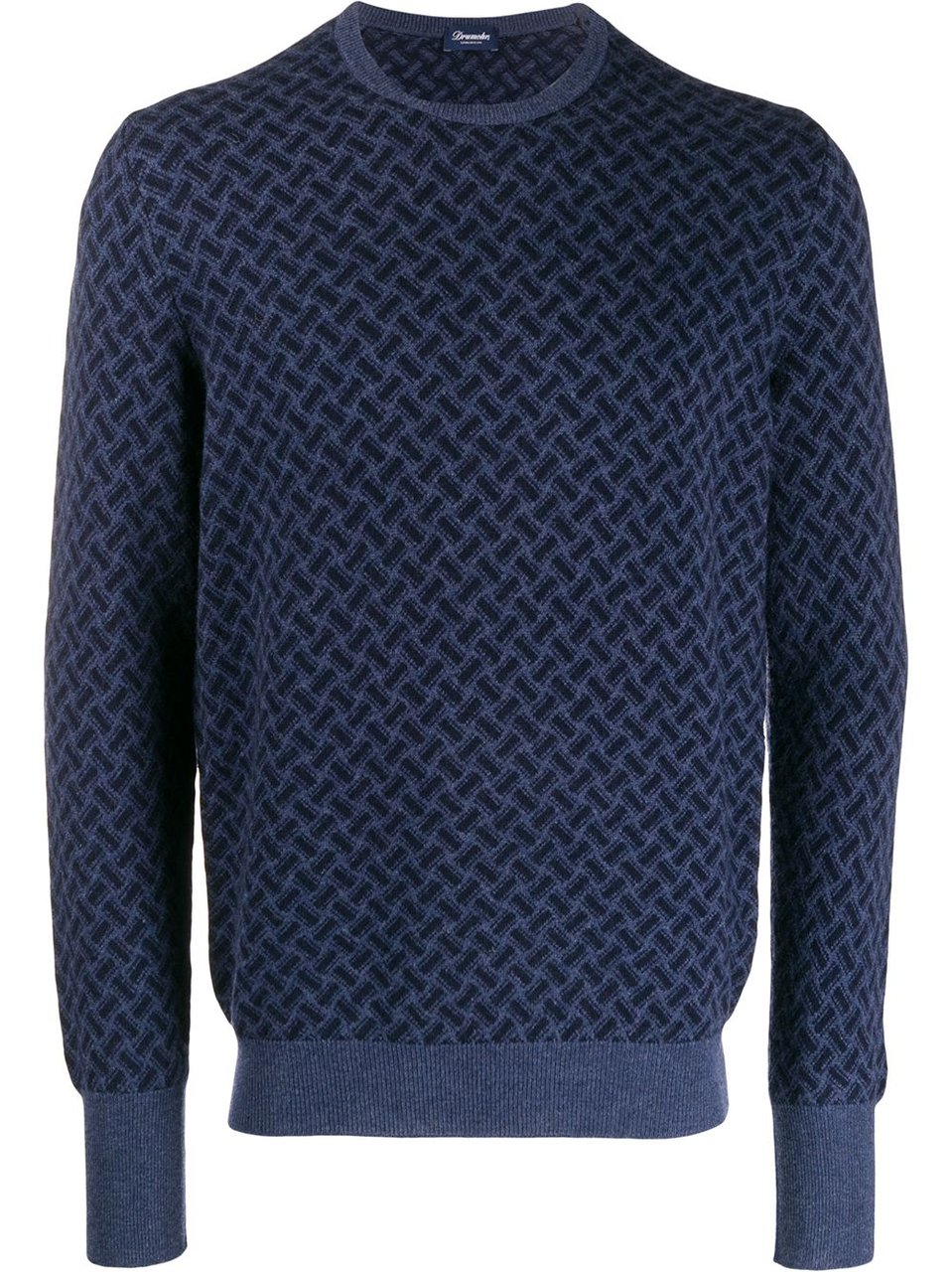 Drumohr Dark Blue Herringbone Knit Sweater Zwart