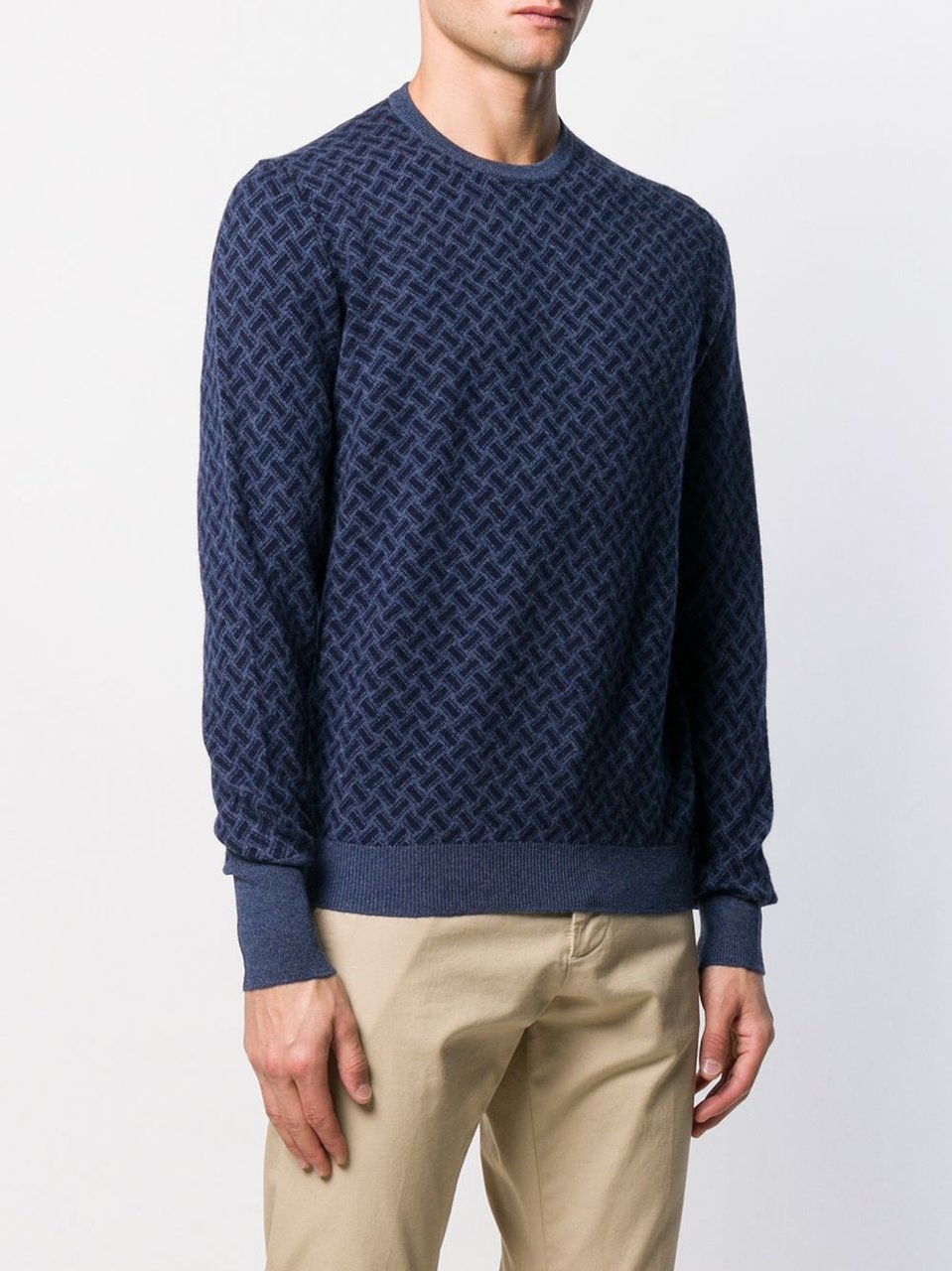 Drumohr Dark Blue Herringbone Knit Sweater Zwart