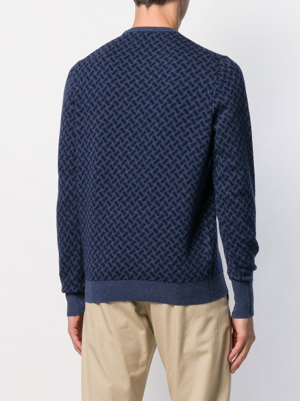 Drumohr Dark Blue Herringbone Knit Sweater Zwart