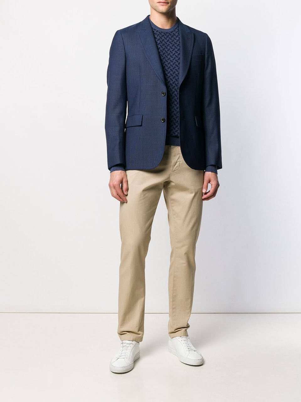 Drumohr Dark Blue Herringbone Knit Sweater Zwart