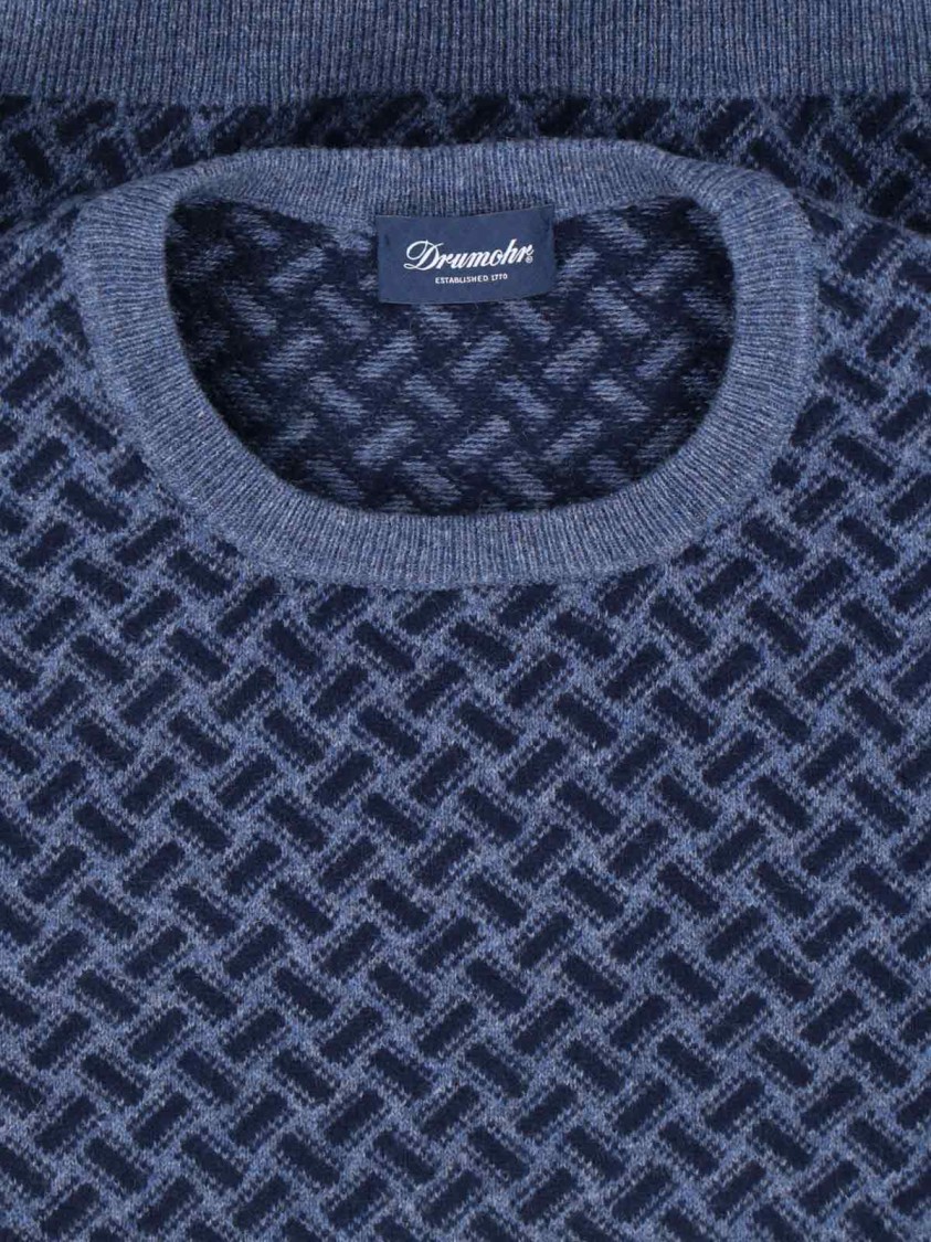 Drumohr Cashmere Sweater, Blue, Crew Neck, Long Sleeves Blauw