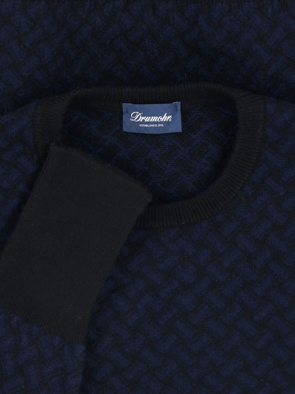 Drumohr Dark Blue Biscottino Herringbone Sweater Zwart