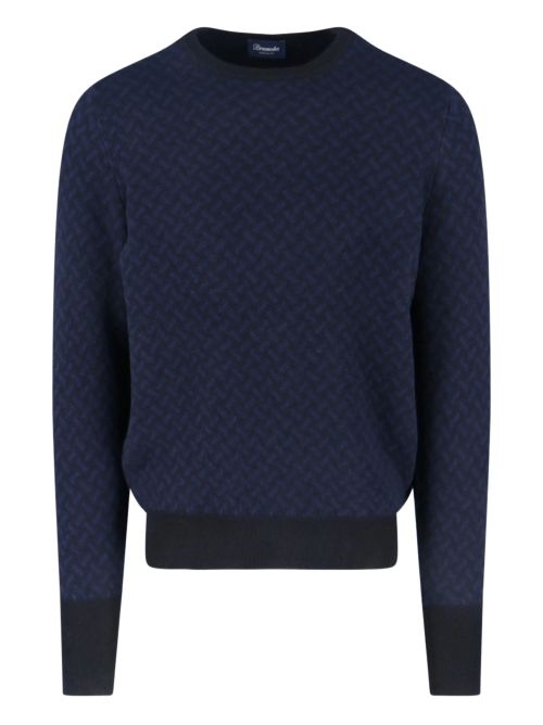 Drumohr Dark Blue Biscottino Herringbone Sweater Zwart