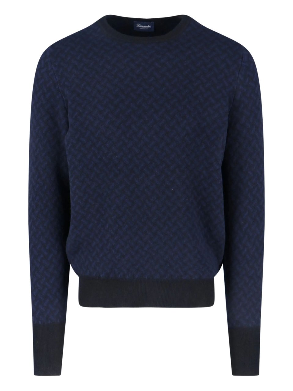 Drumohr Dark Blue Biscottino Herringbone Sweater Zwart
