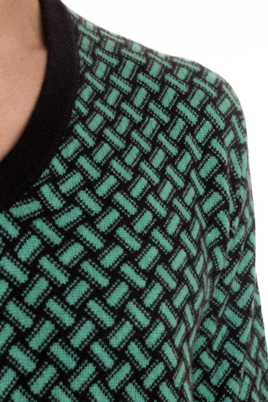 Drumohr V-Neck Cashmere Sweater Biscottino Pattern Zwart