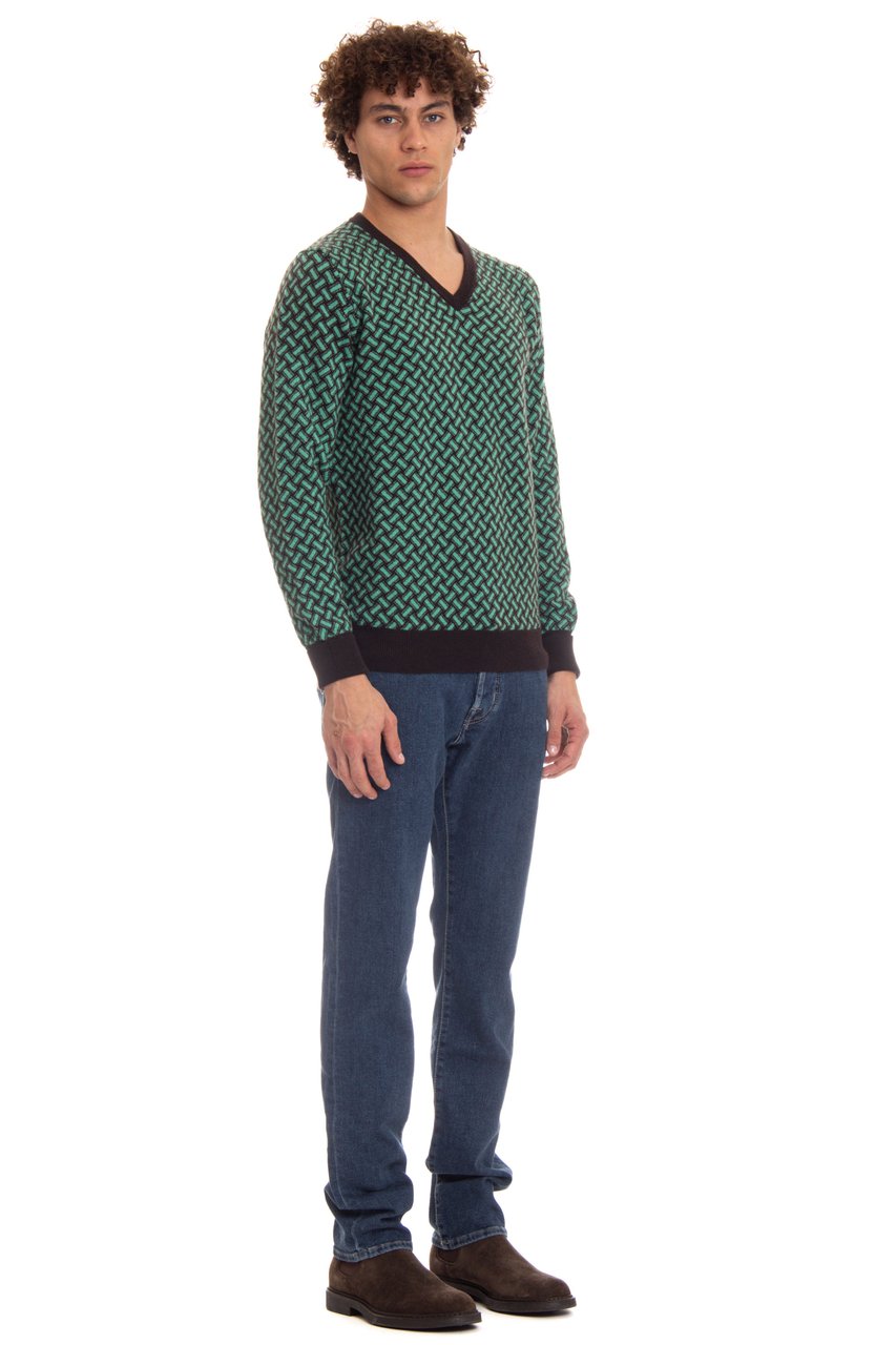 Drumohr V-Neck Cashmere Sweater Biscottino Pattern Zwart