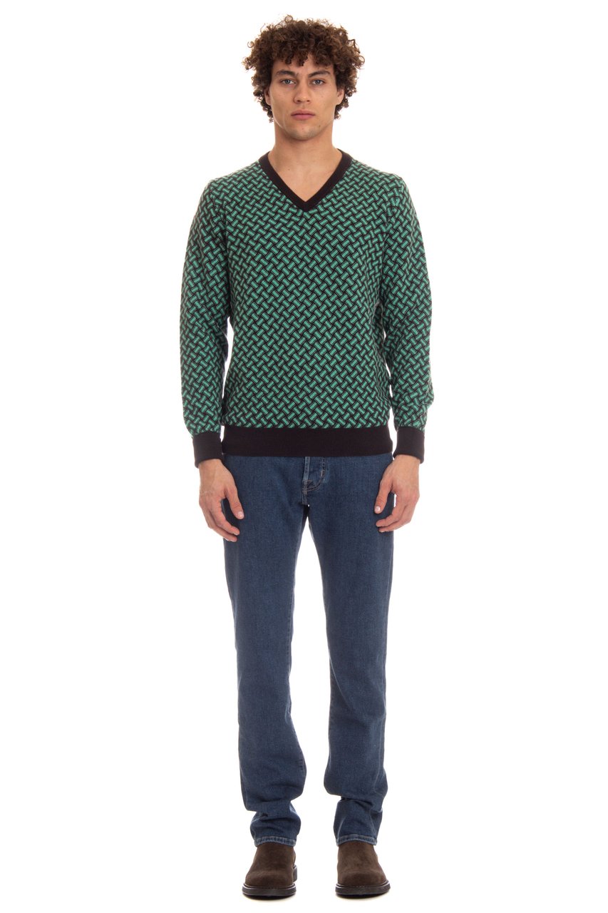 Drumohr V-Neck Cashmere Sweater Biscottino Pattern Zwart