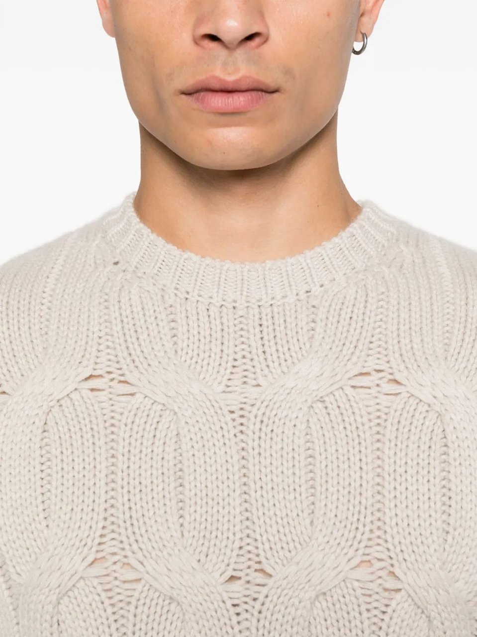 Drumohr Treccia Cable Knit Crew Neck Sweater Wit