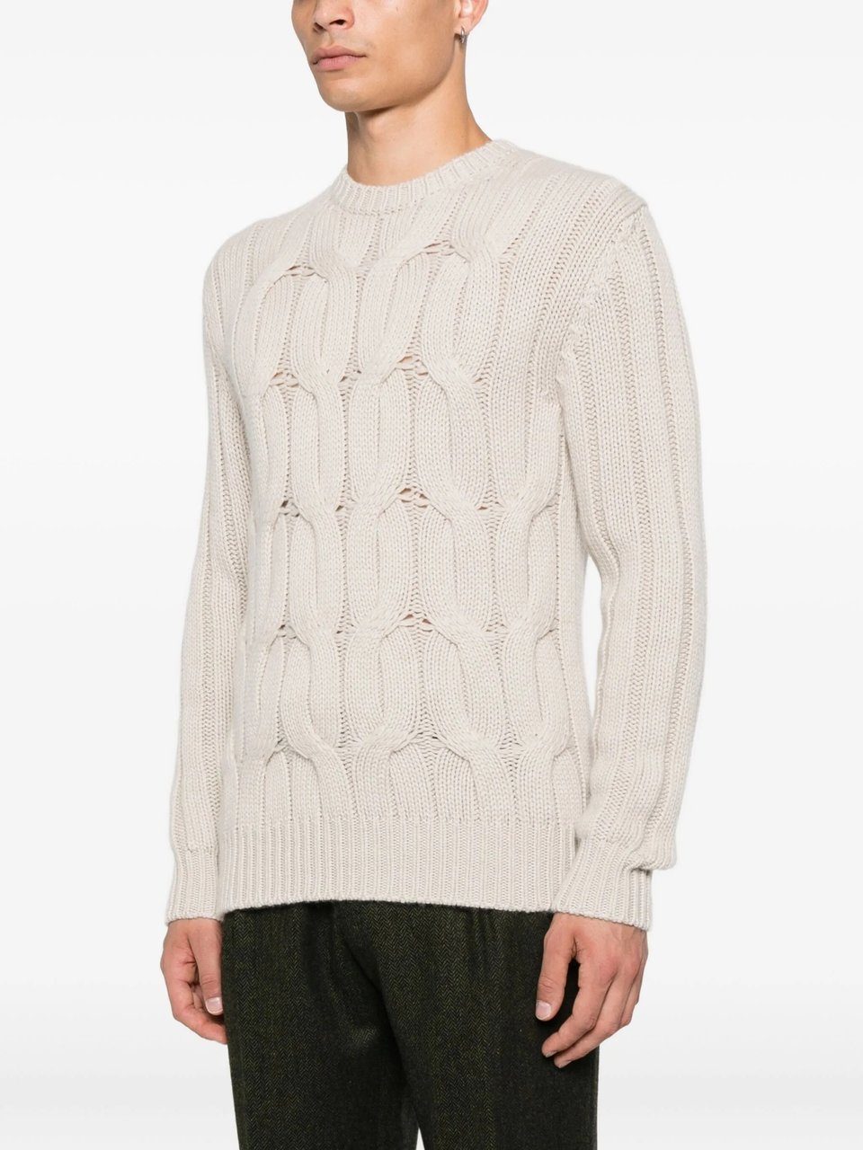 Drumohr Treccia Cable Knit Crew Neck Sweater Wit