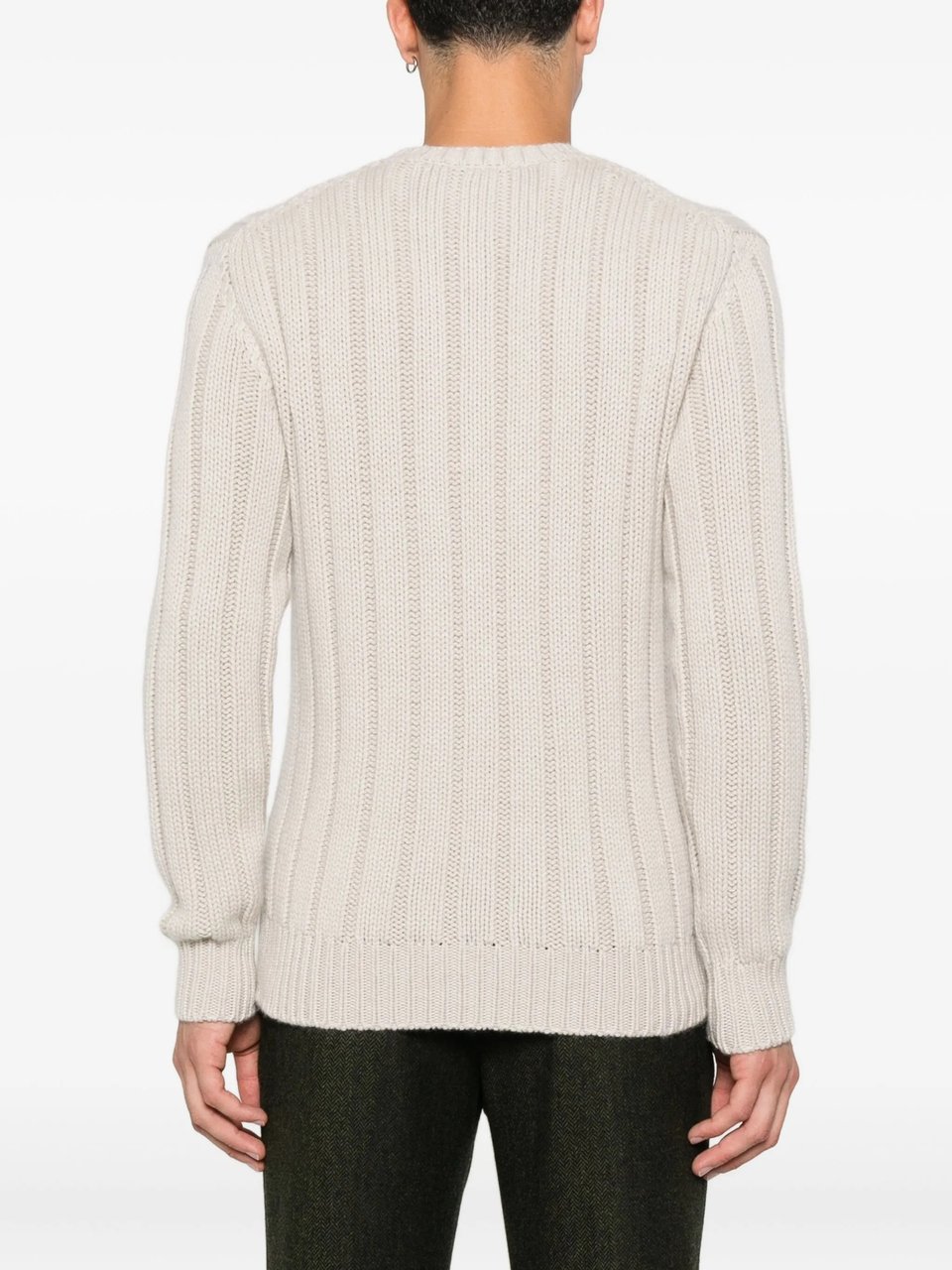 Drumohr Treccia Cable Knit Crew Neck Sweater Wit