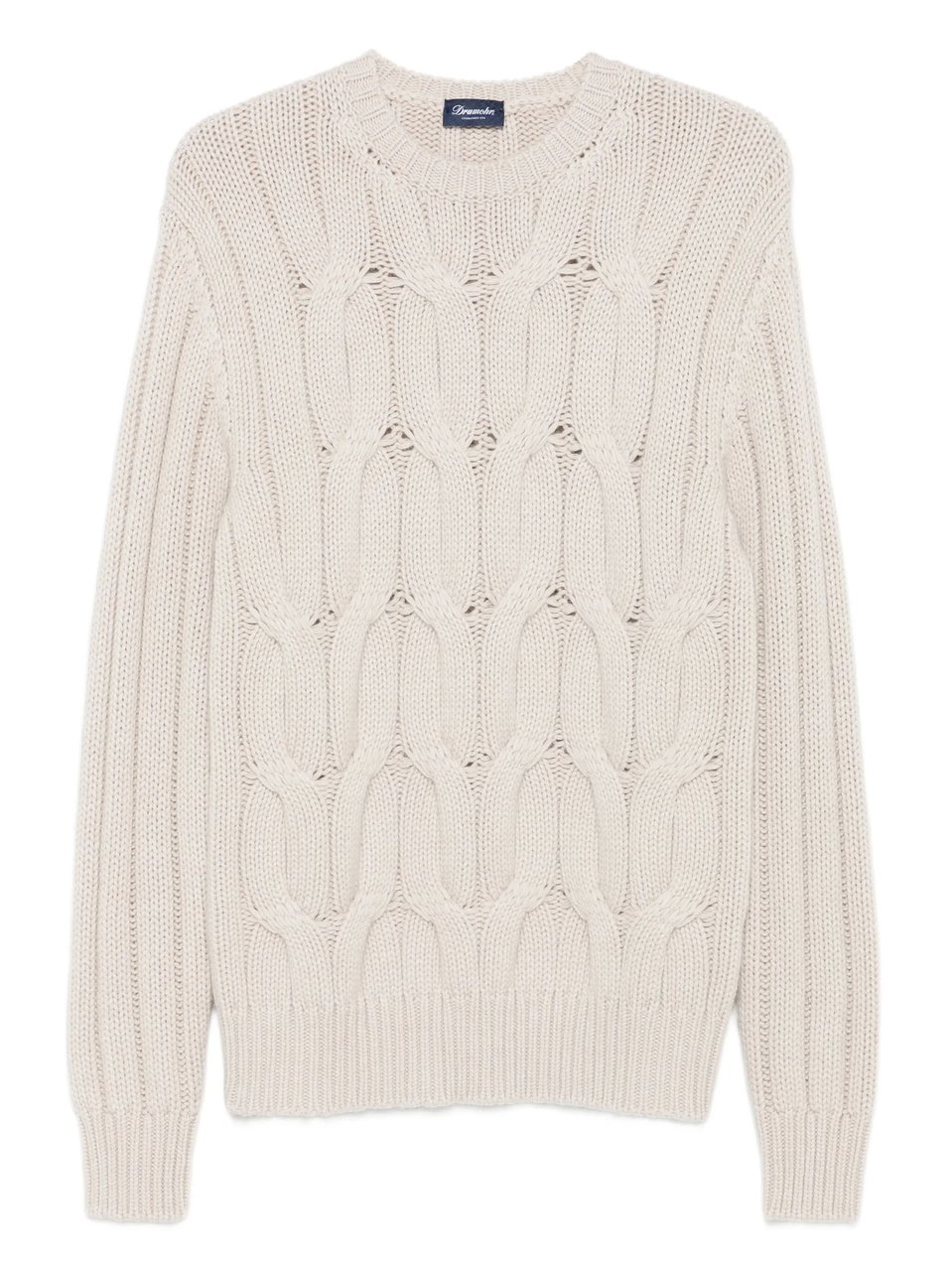 Drumohr Treccia Cable Knit Crew Neck Sweater Wit