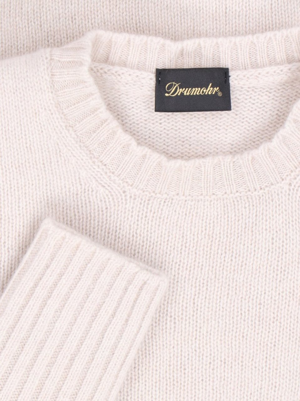 Drumohr Classic Sweater In Cream Cashmere Crew Neck Neutraal