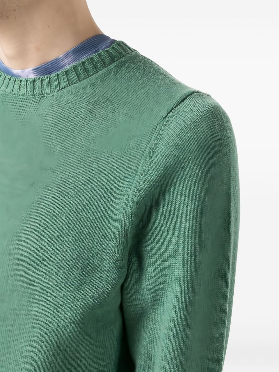 Drumohr Sage Green Ribbed Cashmere Crewneck Sweater Blauw