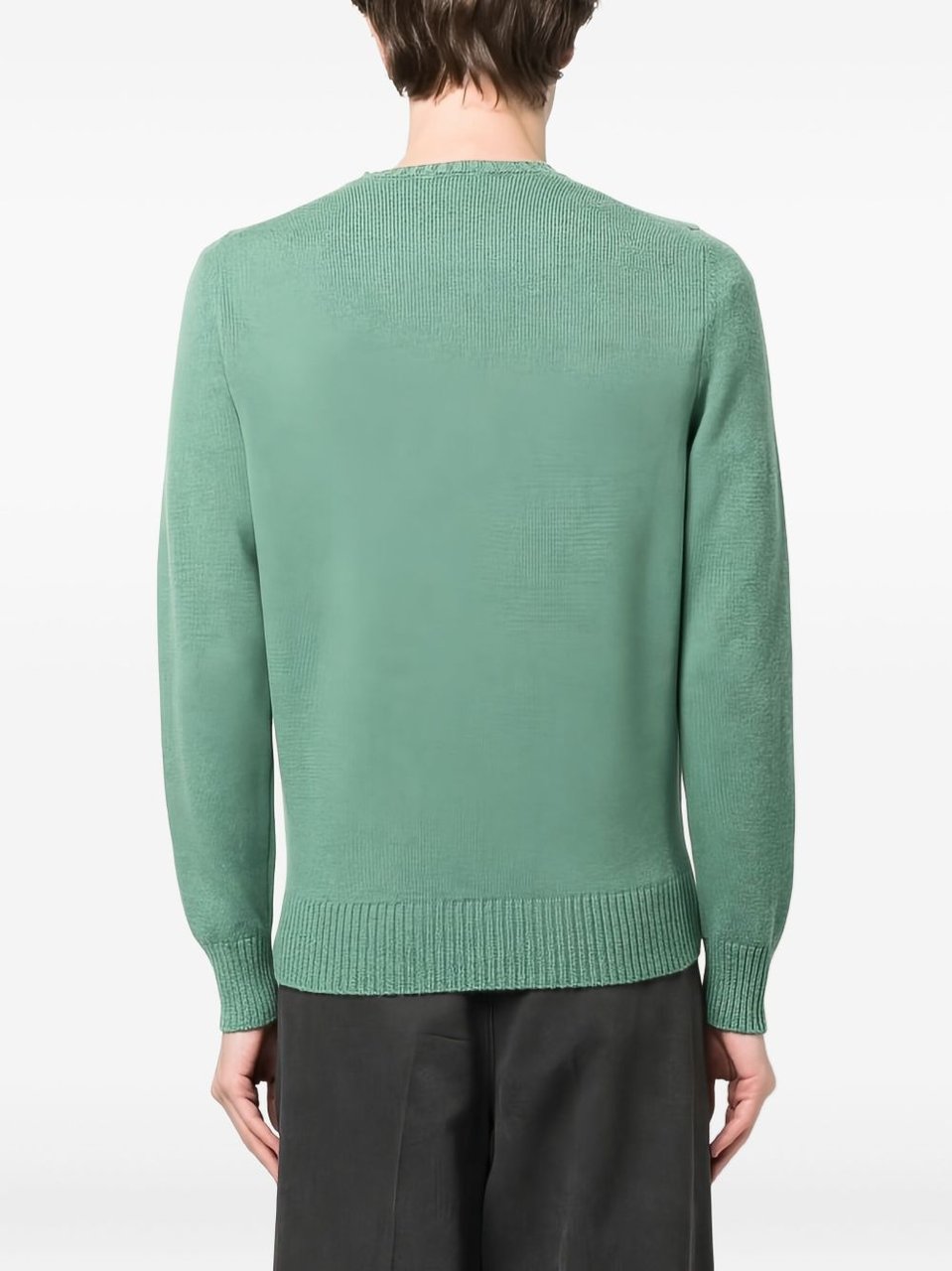 Drumohr Sage Green Ribbed Cashmere Crewneck Sweater Blauw