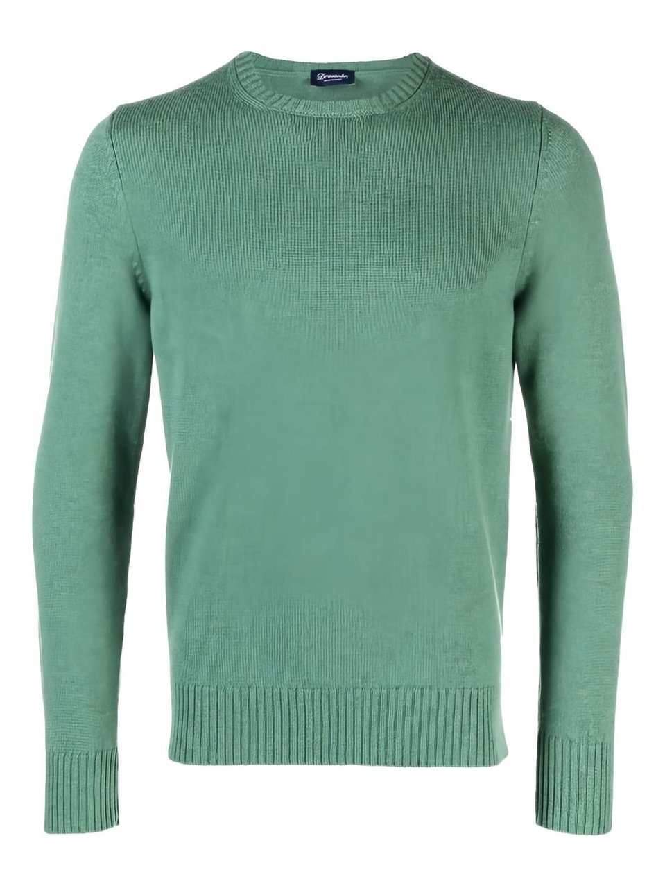 Drumohr Sage Green Ribbed Cashmere Crewneck Sweater Blauw