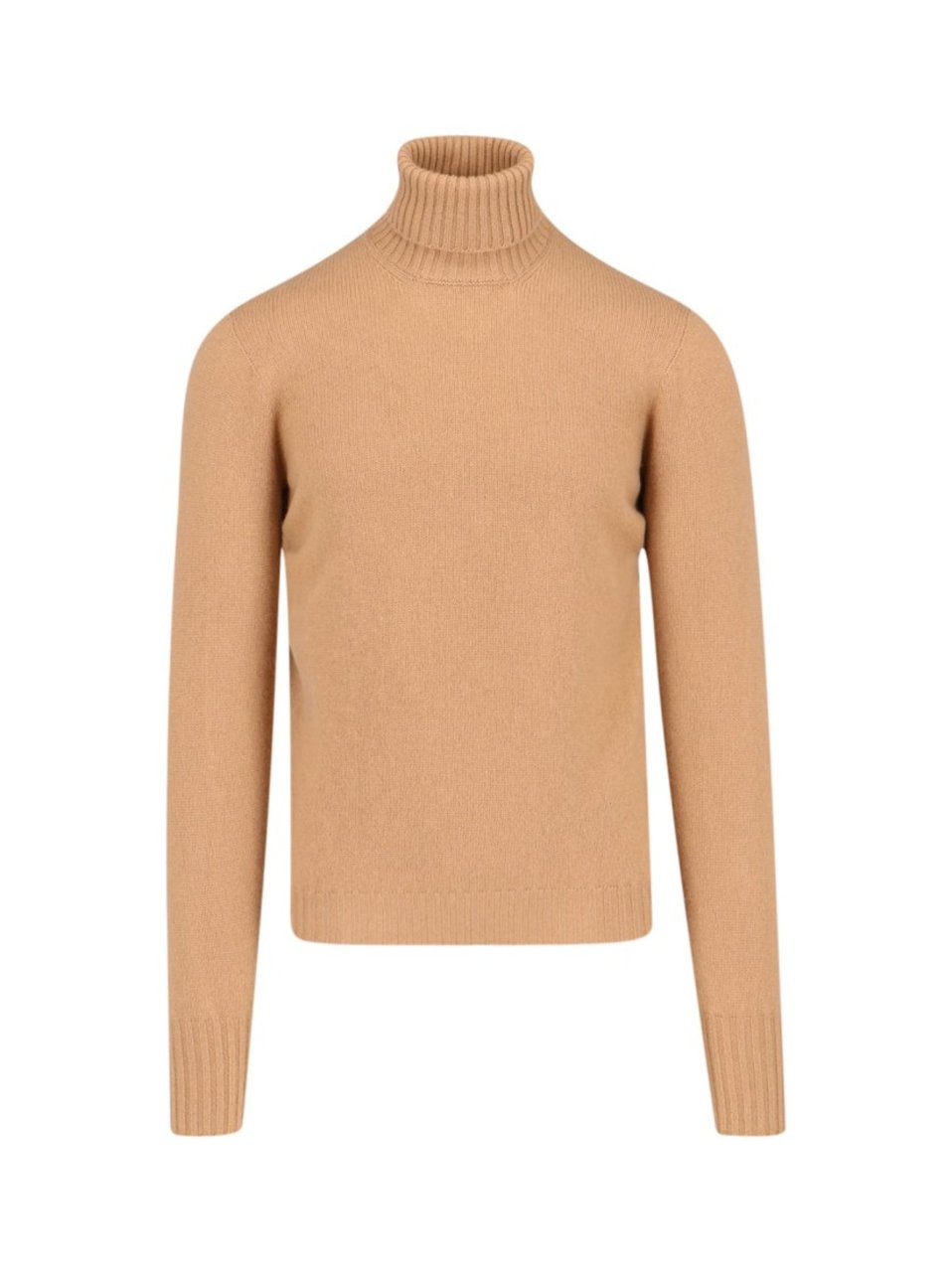 Drumohr Turtleneck Sweater In Brown Cashmere Ribbed Trim Bruin