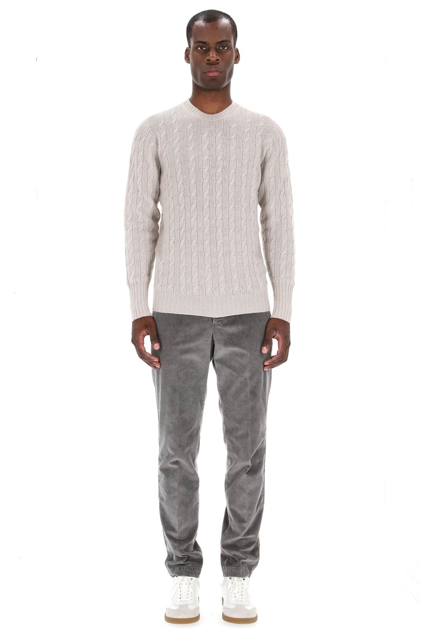 Drumohr Cable Knit Cashmere Crewneck Sweater Grijs