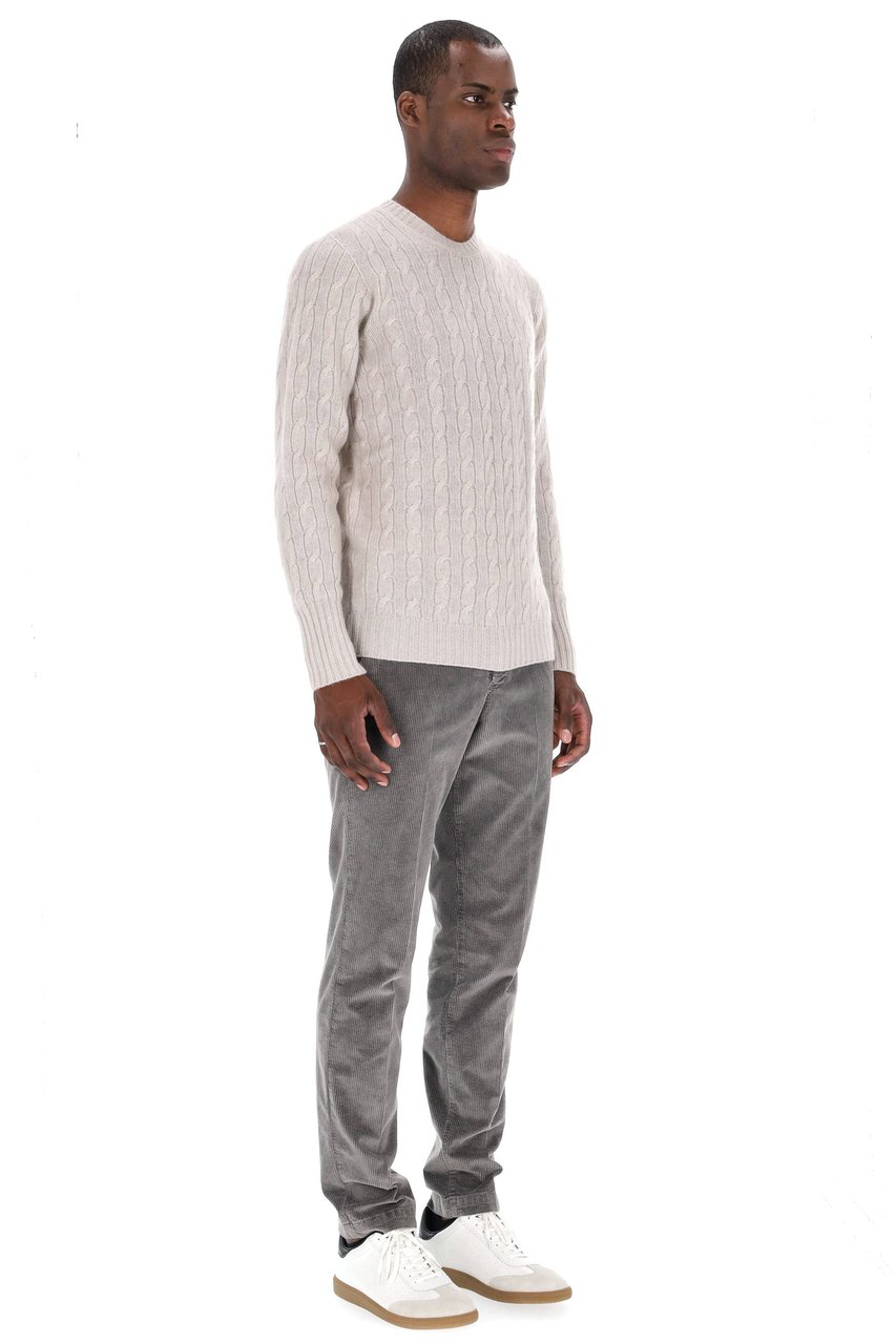 Drumohr Cable Knit Cashmere Crewneck Sweater Grijs