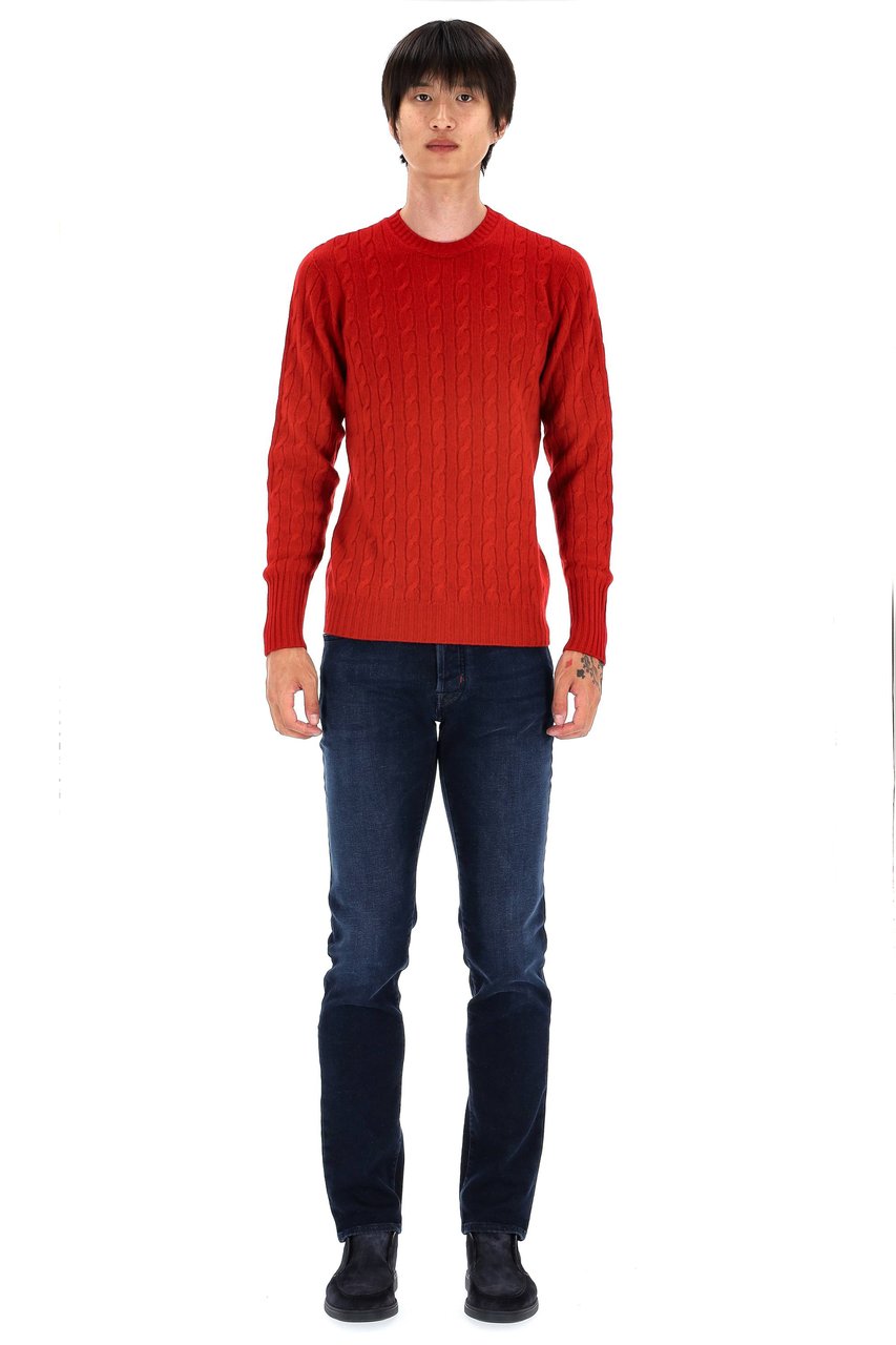 Drumohr Pure Cashmere Cable Knit Crewneck Sweater Rood