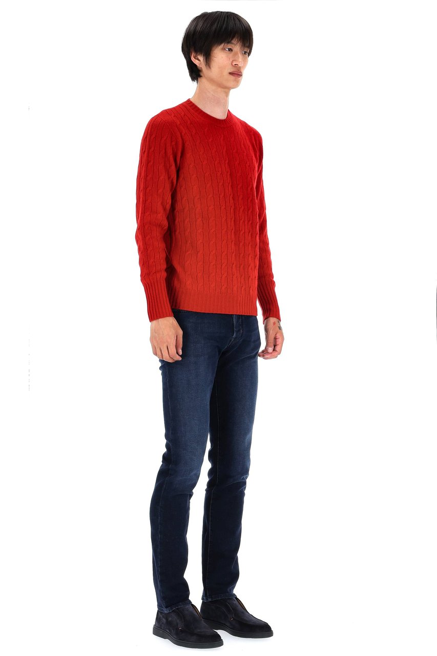 Drumohr Pure Cashmere Cable Knit Crewneck Sweater Rood