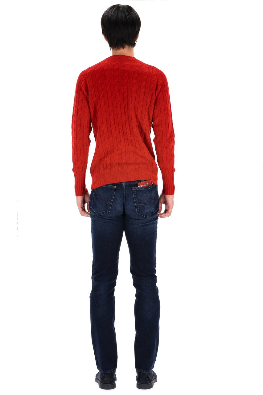 Drumohr Pure Cashmere Cable Knit Crewneck Sweater Rood