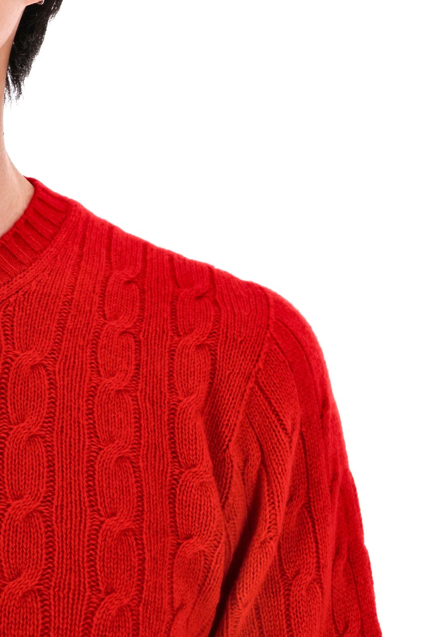 Drumohr Pure Cashmere Cable Knit Crewneck Sweater Rood