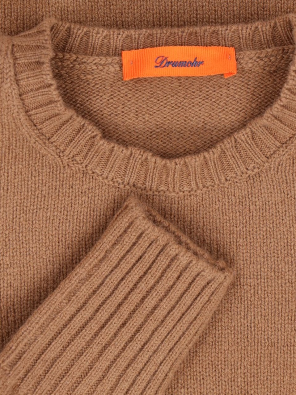 Drumohr Crew Neck Sweater In Brown Wool Ribbed Trim Bruin
