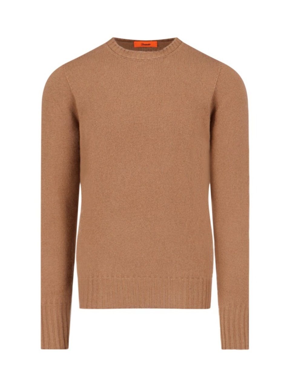 Drumohr Crew Neck Sweater In Brown Wool Ribbed Trim Bruin