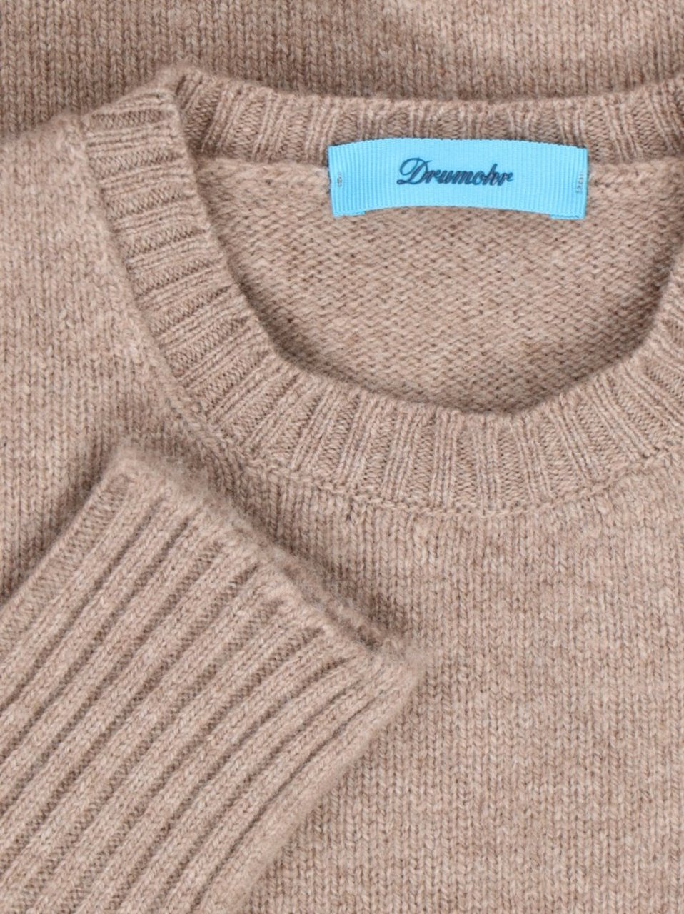Drumohr Crewneck Sweater In Beige Wool Ribbed Trim Neutraal