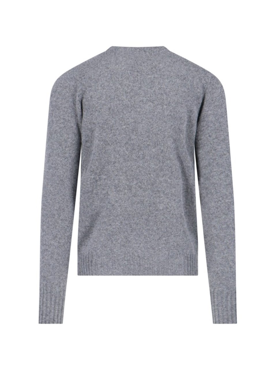 Drumohr Crewneck Sweater In Grey Melange Wool Ribbed Trim Grijs