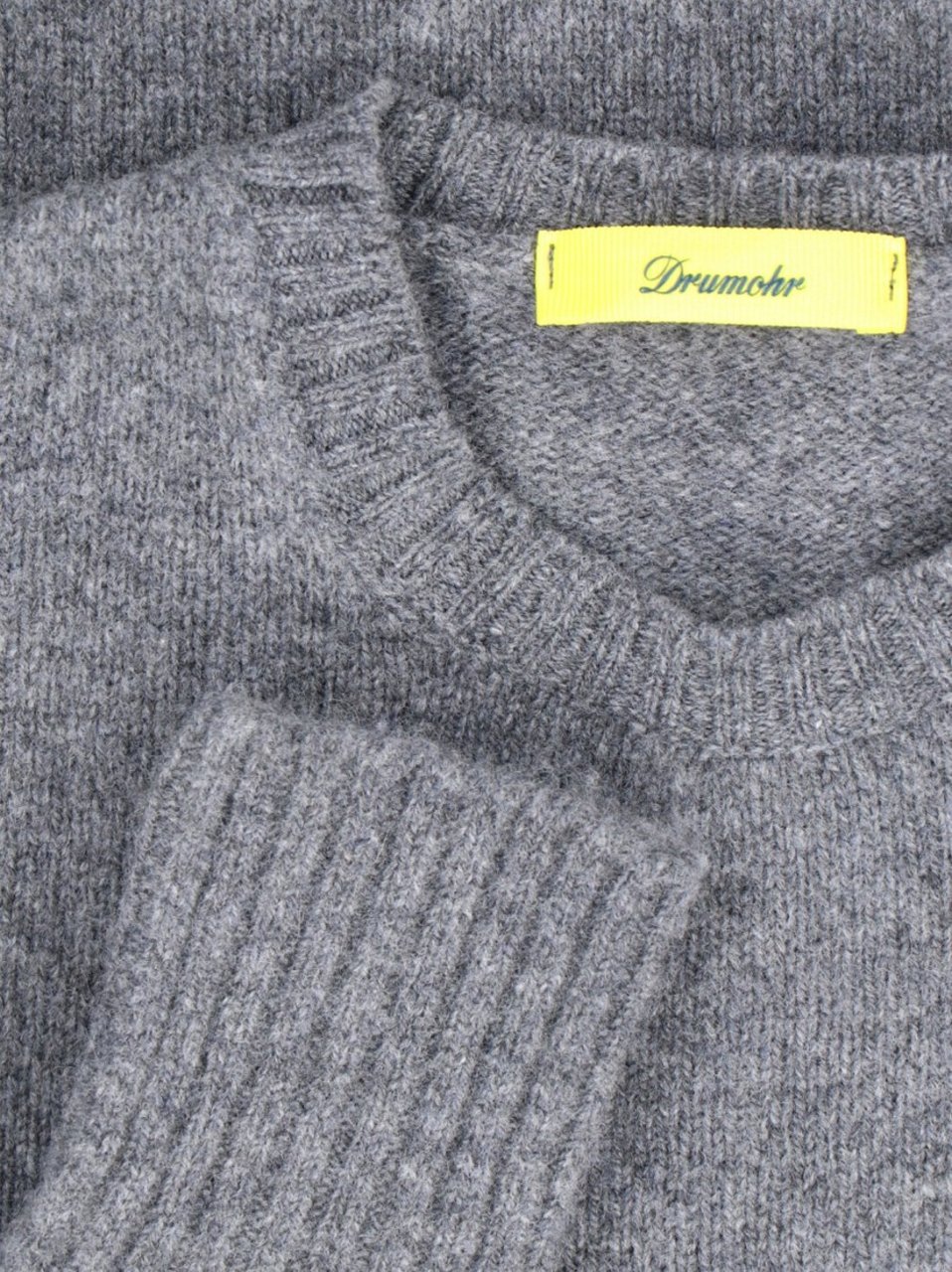 Drumohr Crewneck Sweater In Grey Melange Wool Ribbed Trim Grijs