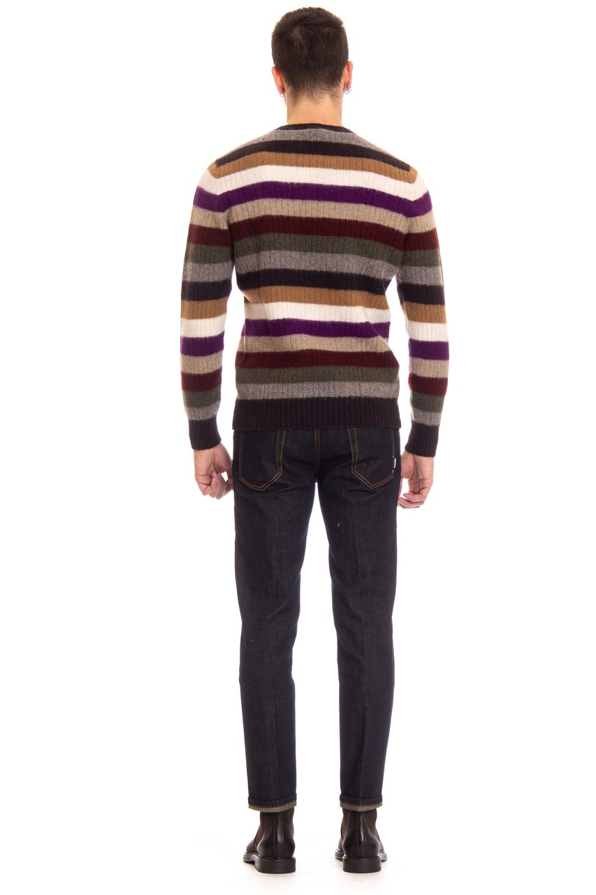 Drumohr Striped Lambswool Crewneck Sweater Zwart