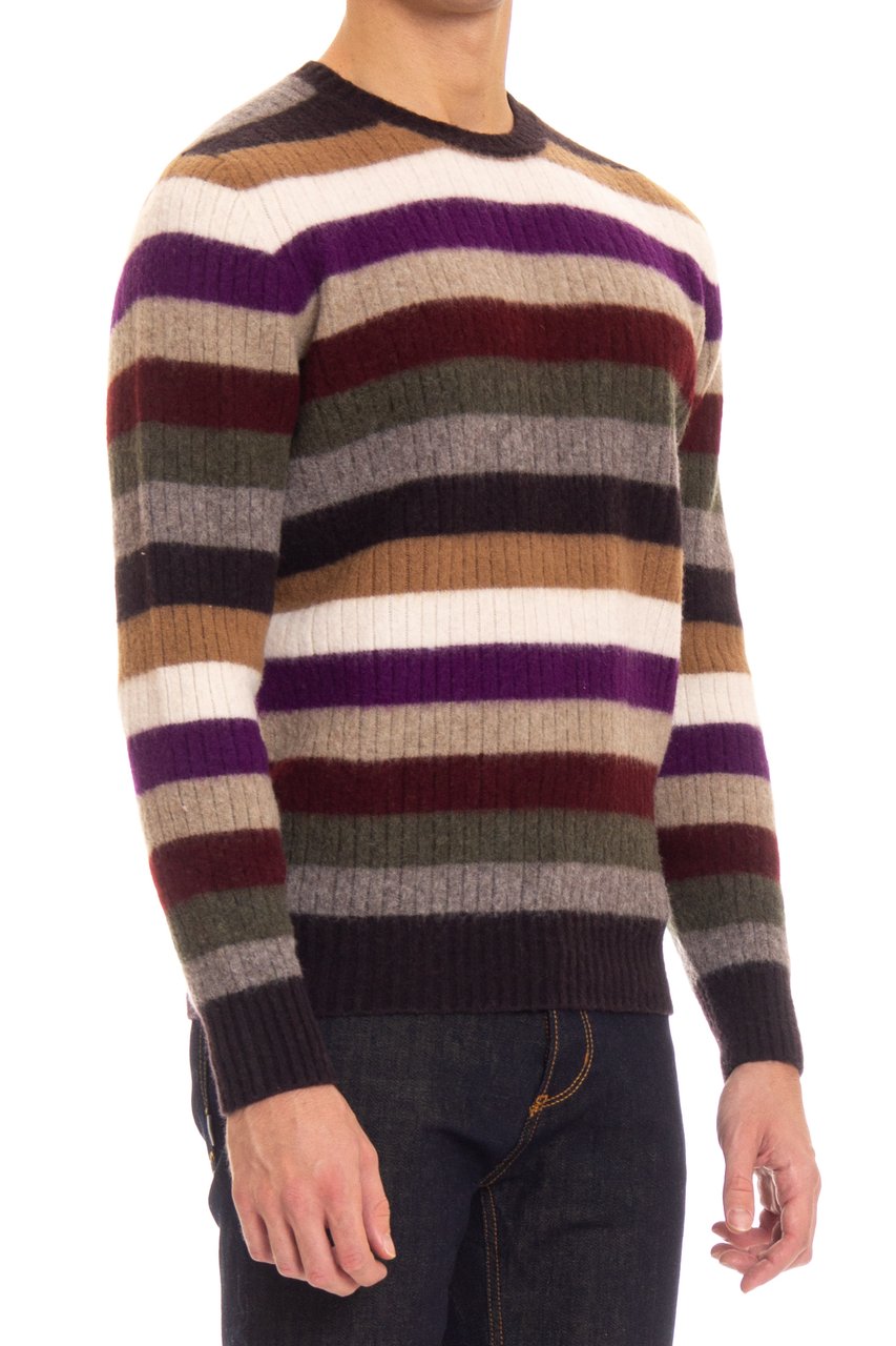 Drumohr Striped Lambswool Crewneck Sweater Zwart