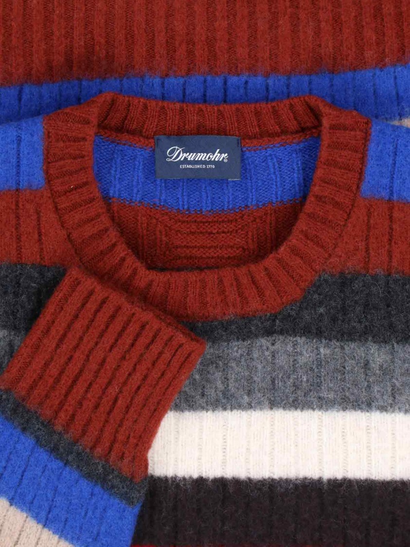Drumohr Textured Multicolour Knit Sweater With Ribbed Cuffs And Hem Divers