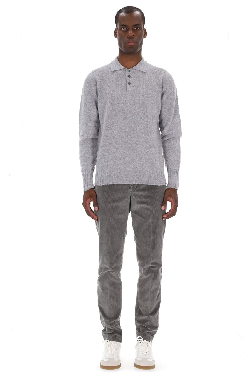 Drumohr Lambswool Knit Polo-Shirt Grijs
