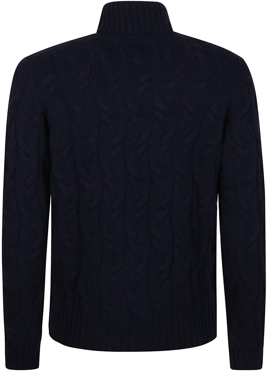 Drumohr Treccia Turtleneck Blue Blauw