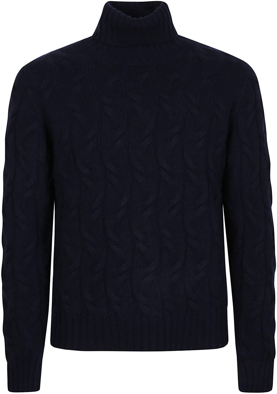 Drumohr Treccia Turtleneck Blue Blauw