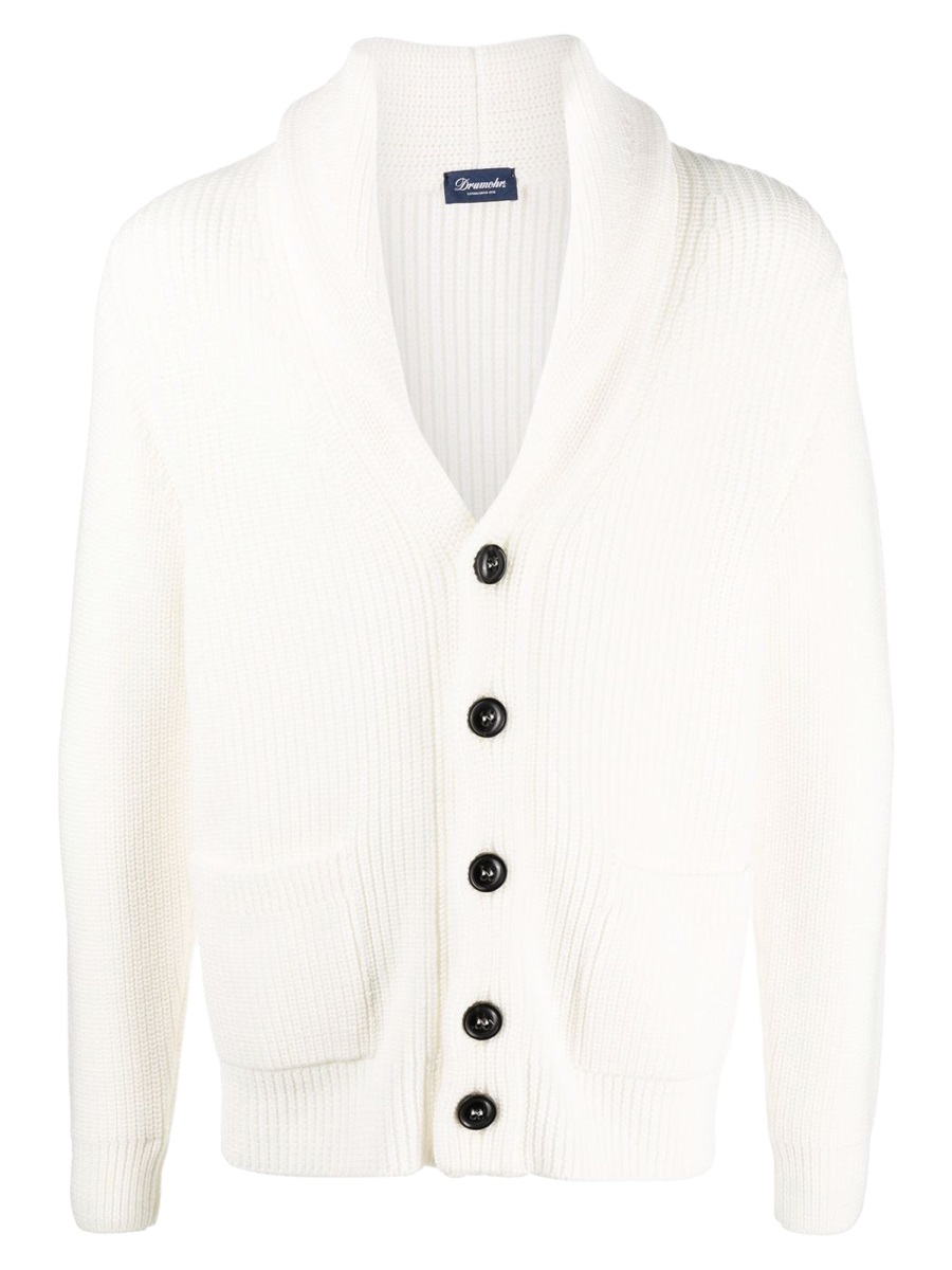 Drumohr White Shawl Collar Knitted Cardigan Wit