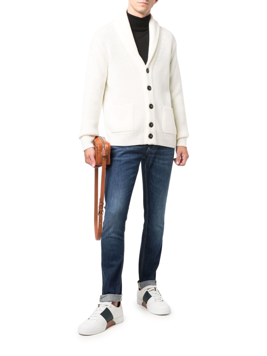 Drumohr White Shawl Collar Knitted Cardigan Wit