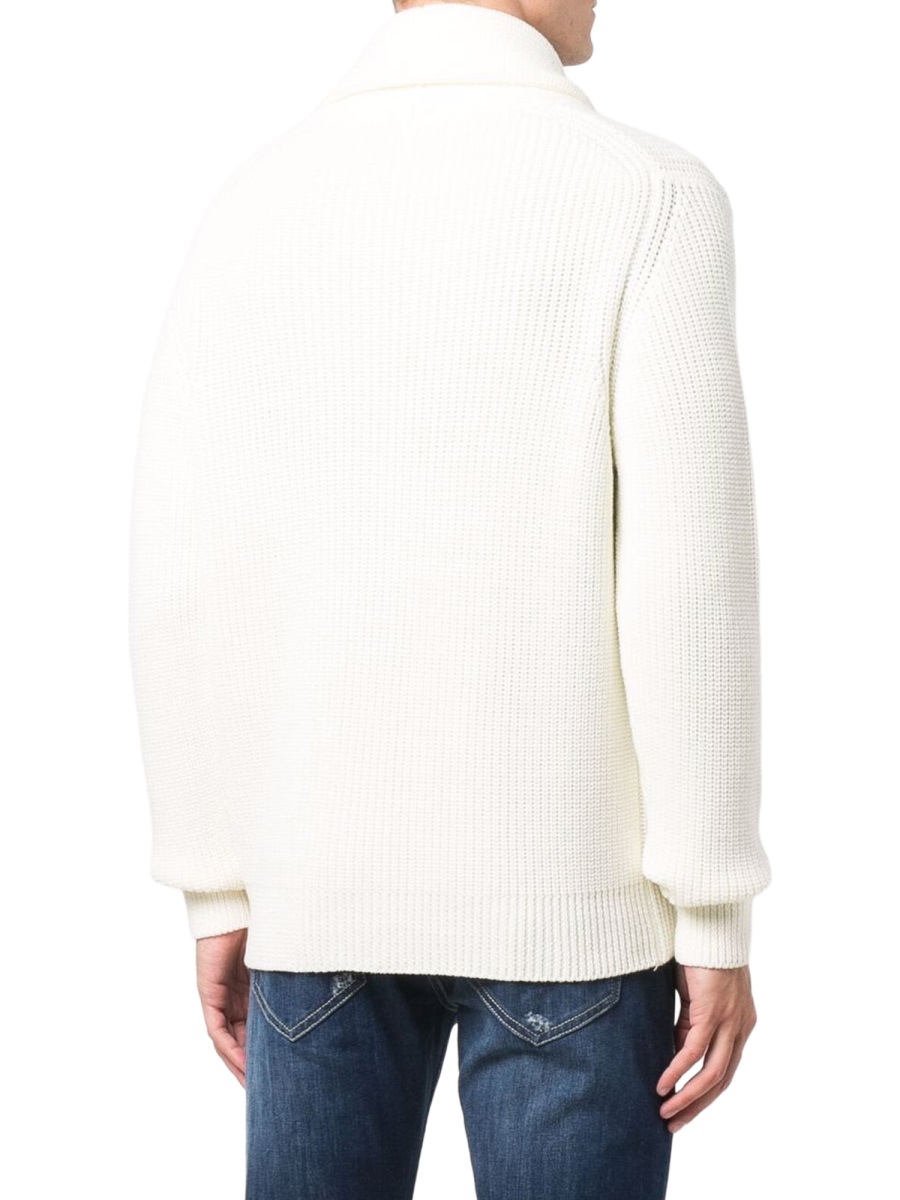 Drumohr White Shawl Collar Knitted Cardigan Wit
