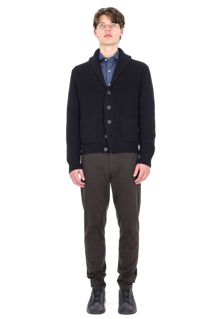 Drumohr Merino Wool Shawl-Collar Cardigan Zwart