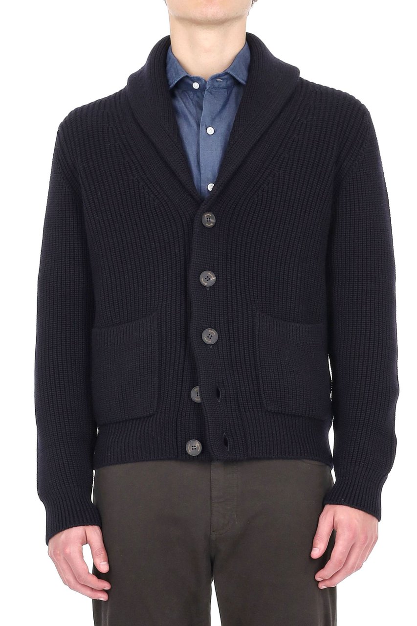 Drumohr Merino Wool Shawl-Collar Cardigan Zwart