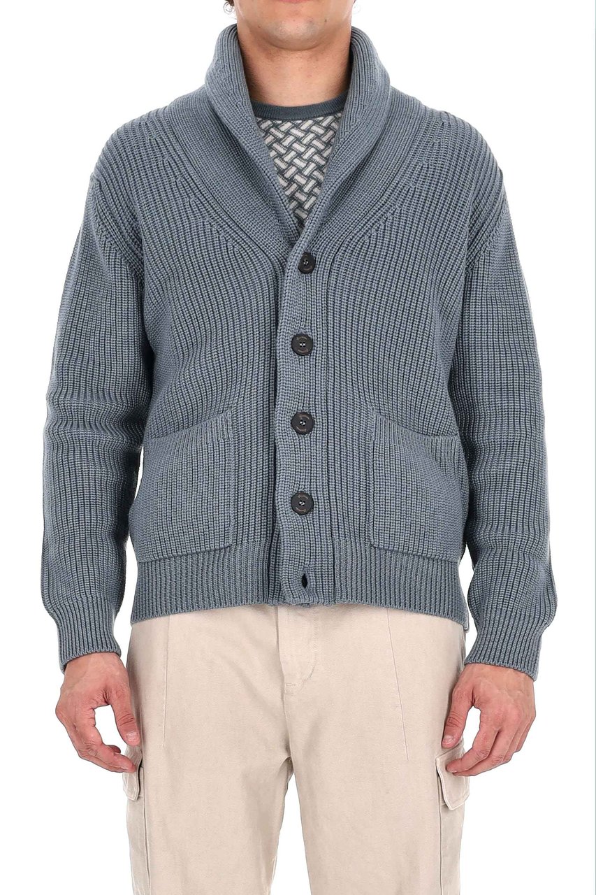 Drumohr Steve McQueen Shawl Collar Merino Wool Cardigan Grijs