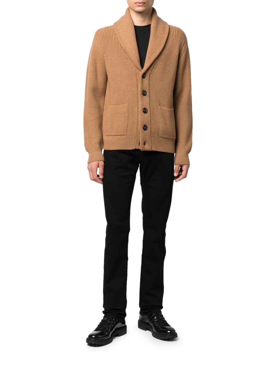 Drumohr Brown Shawl Collar Knitted Cardigan Neutraal
