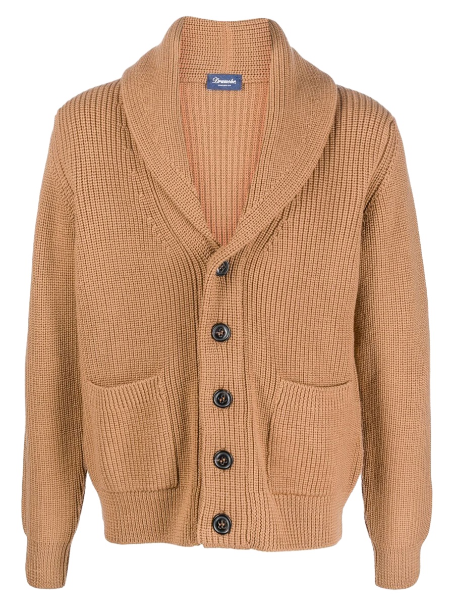 Drumohr Brown Shawl Collar Knitted Cardigan Neutraal