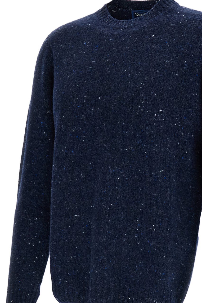 Drumohr Flecked Tweed Effect Crewneck Sweater Blauw