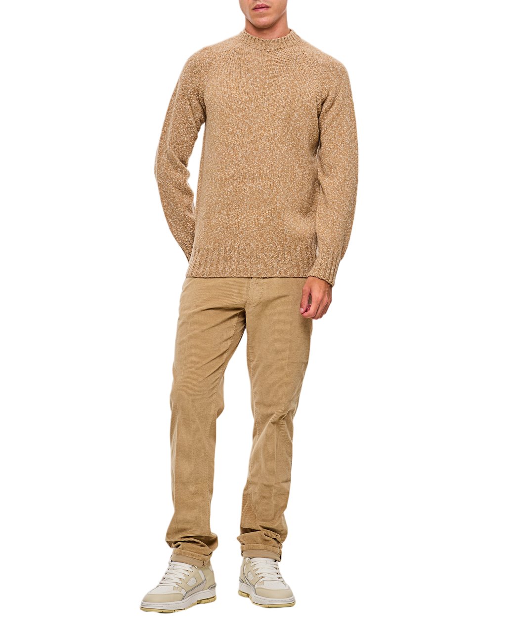 Drumohr Textured Knit Sweater With Round Neck And Ribbed Detailing Neutraal