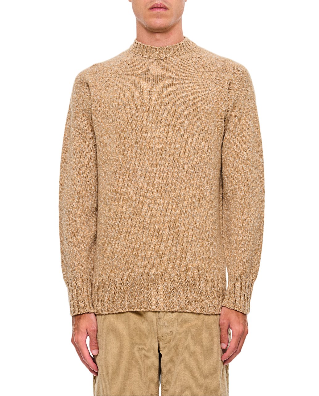 Drumohr Textured Knit Sweater With Round Neck And Ribbed Detailing Neutraal